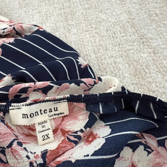 Monteau Striped Floral Skirt-Overlay Sleeveless Jumpsuit Romper 2X - Picture 2 of 9